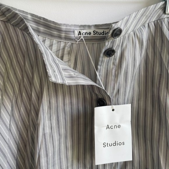 Acne Studios grey stripe pleated thigh slit button detail asymmetric midi skirt - Picture 4 of 10